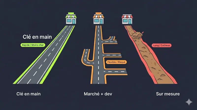 Les 3 options pour choisir un logiciel de gestion PME : clé en main, outil du marché avec dev, développement sur mesure